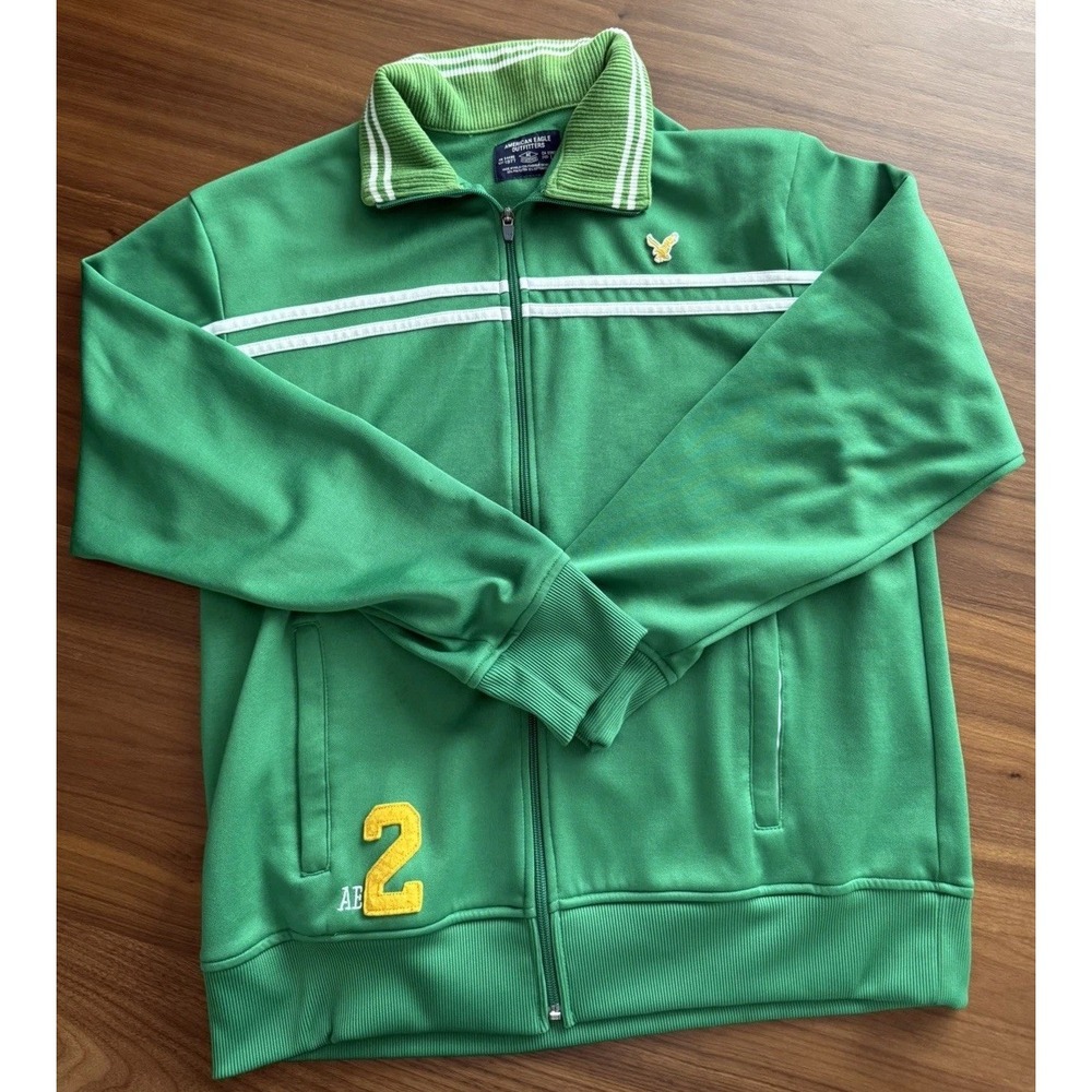 American Eagle Track Jacket Men's Large Green Full Zip Vintage Retro Y2K AE 2